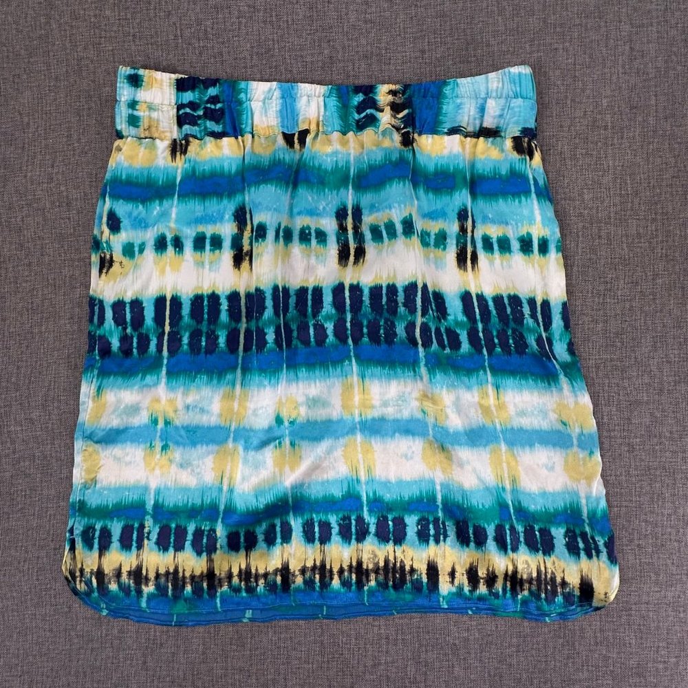 Banana Republic Silk Skirt Pullover Elastic Waist Sz 14 Yellow Blue White Pocket